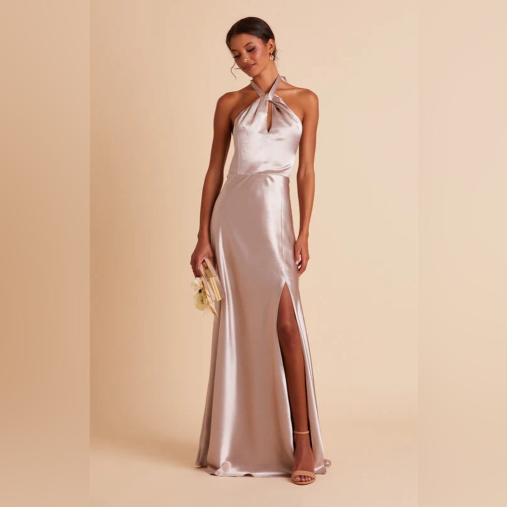 Brody Grey- Monica Dress- Shiny Satin Taupe- Size S